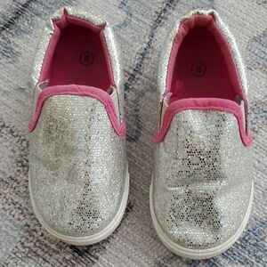 Toddler Girls Silver Coated Glitter Slip-on Sneakers Shoes Sz8